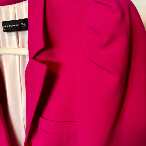 Zara Woman Puffed Sleeves Bright Fuchsia Blazer - Picture 6 of 15